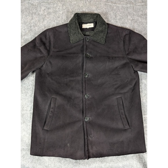 Calvin Klein Mens Jacket Sherpa Collar Black Button Front Coat Medium - Picture 1 of 9